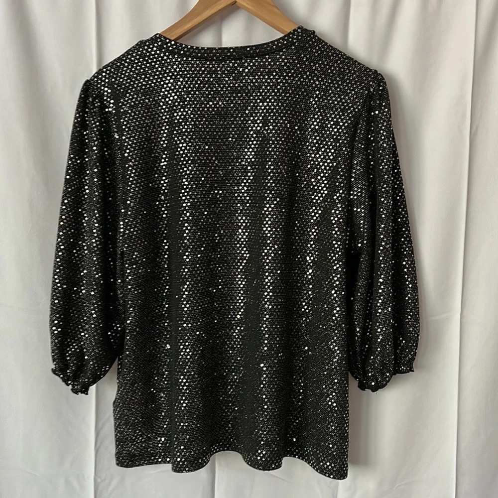 Nanette Lepore Gorgeous Sequin 3/4 Sleeve Shirt Top **Size XL** - Picture 2 of 3